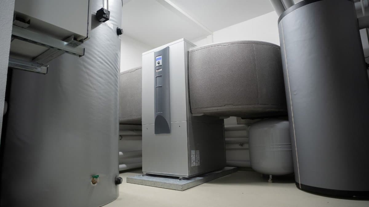 Efficient and innovative heat pump system in an indoor setting for advanced heating solutions.