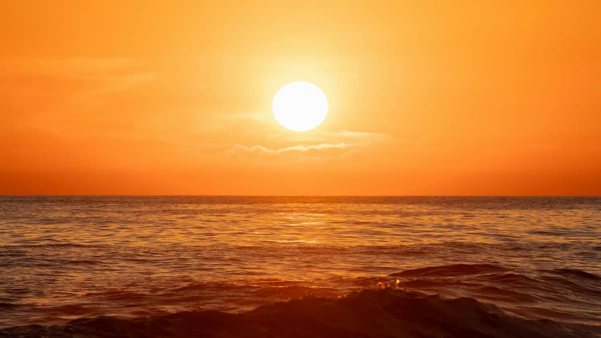 Stunning sunset over the Pacific Ocean with golden hues reflecting on the water at El Salvador beach.