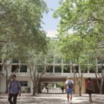 Students walking through a sunlit university campus in Coral Gables, Florida.