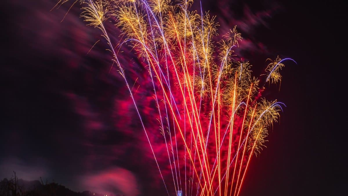 Colorful fireworks display lighting up the night sky in a dazzling show of colors and sparks.