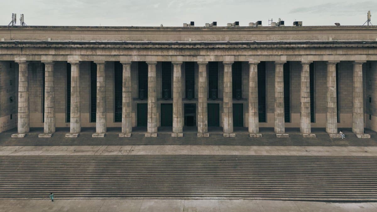 Stunning neoclassical facade in Buenos Aires, Argentina, showcasing grand columns.