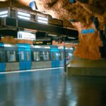 Artistic view of Stockholm's blue metro line at Kungsträdgården Station.
