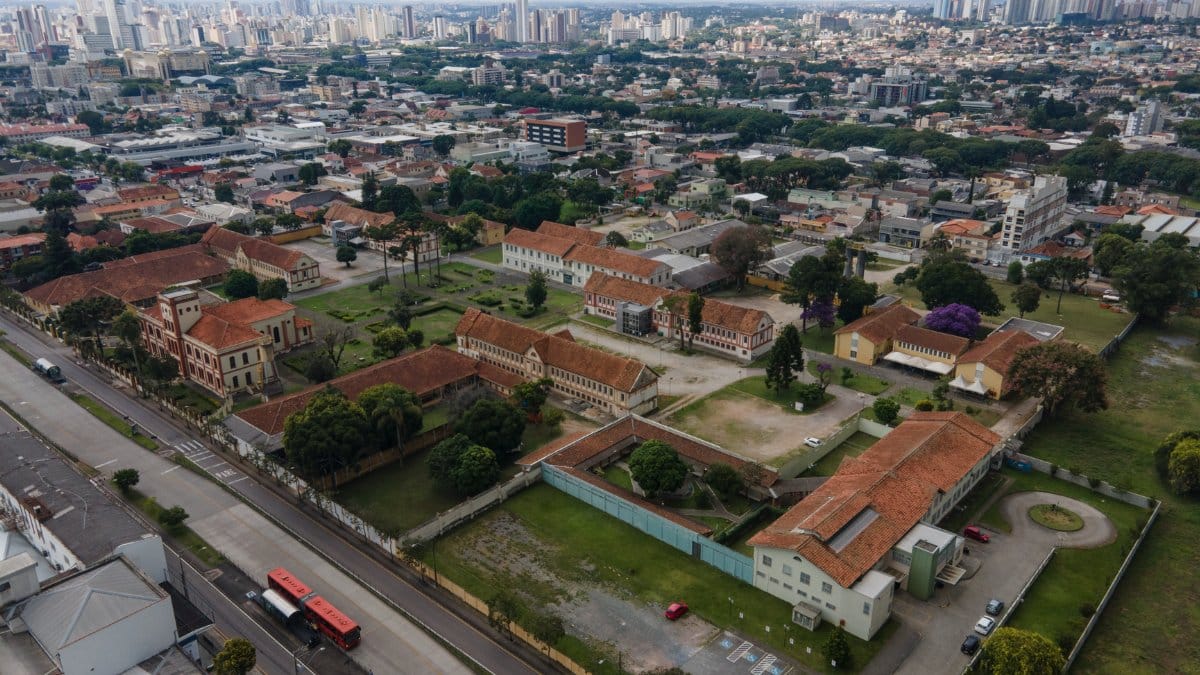 Beautiful aerial shot of historical buildings in Curitiba, showcasing urban landscape and architecture.