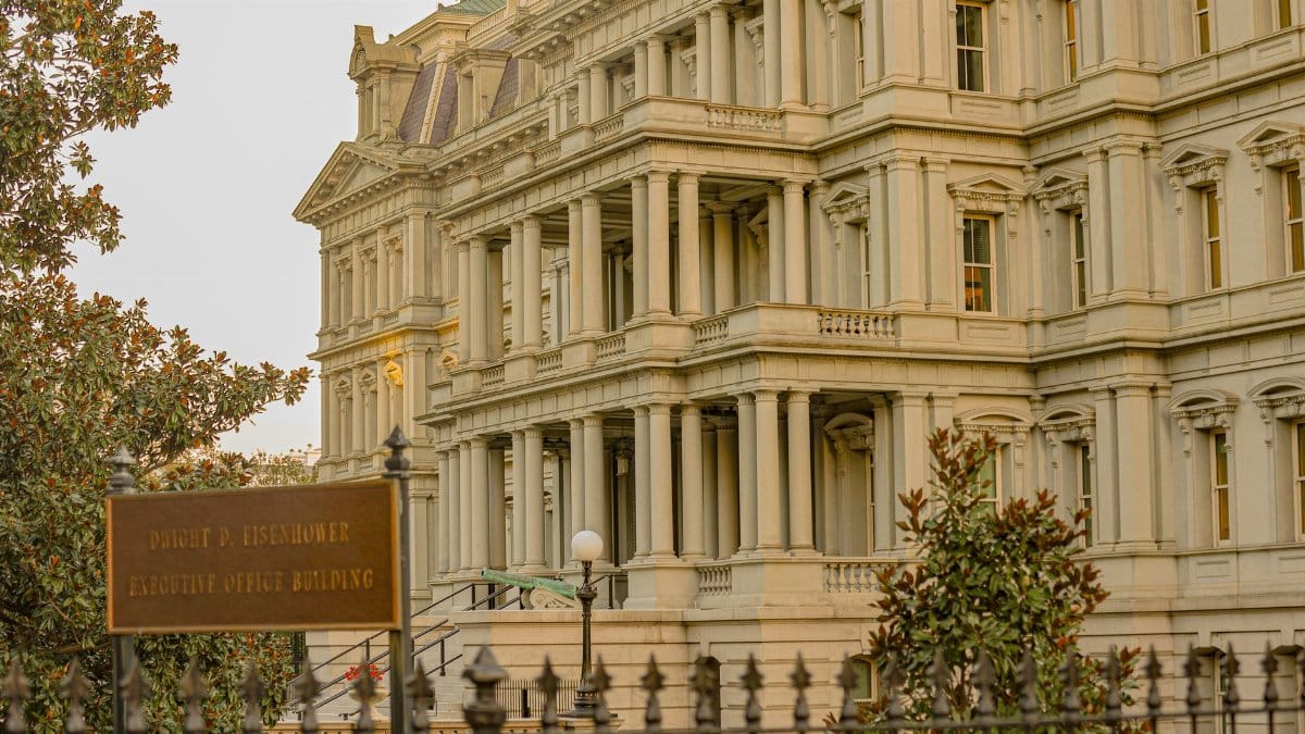 The Dwight D. Eisenhower Executive Office Building in Washington, DC, showcasing Second Empire architecture.