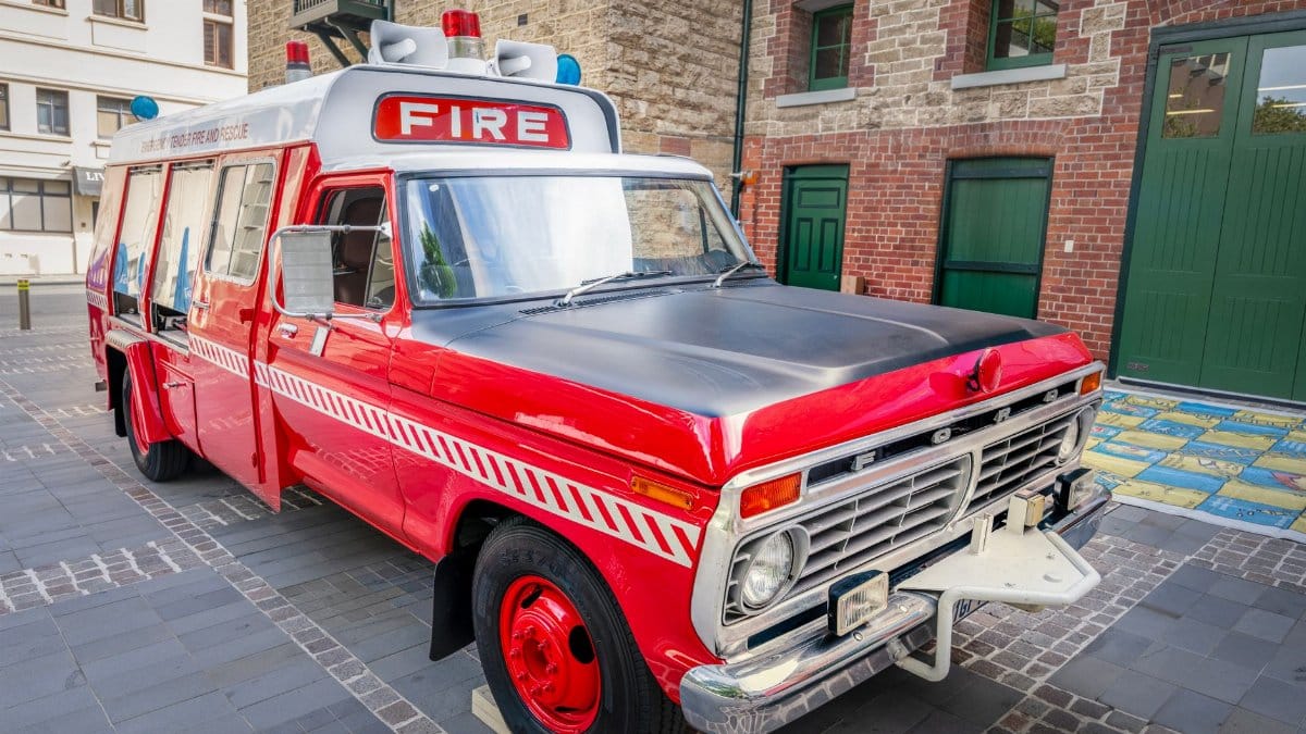 A classic vintage firetruck parked in Perth, Australia. Perfect for history and automotive enthusiasts.