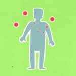 Paper cutout of male silhouette surrounded with many spreading contagious red viruses on green background during dangerous coronavirus disease outbreak