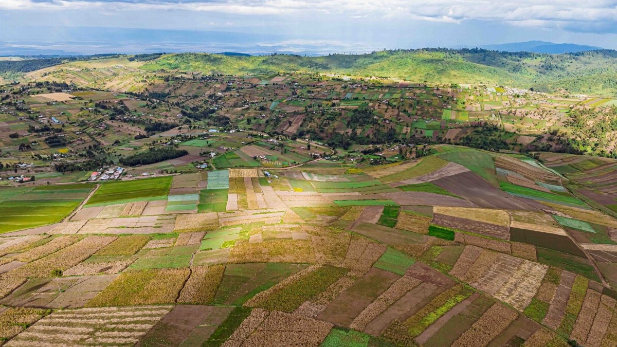 Stunning aerial photo showcasing patchwork farms in Mau Narok, Nakuru County, Kenya.