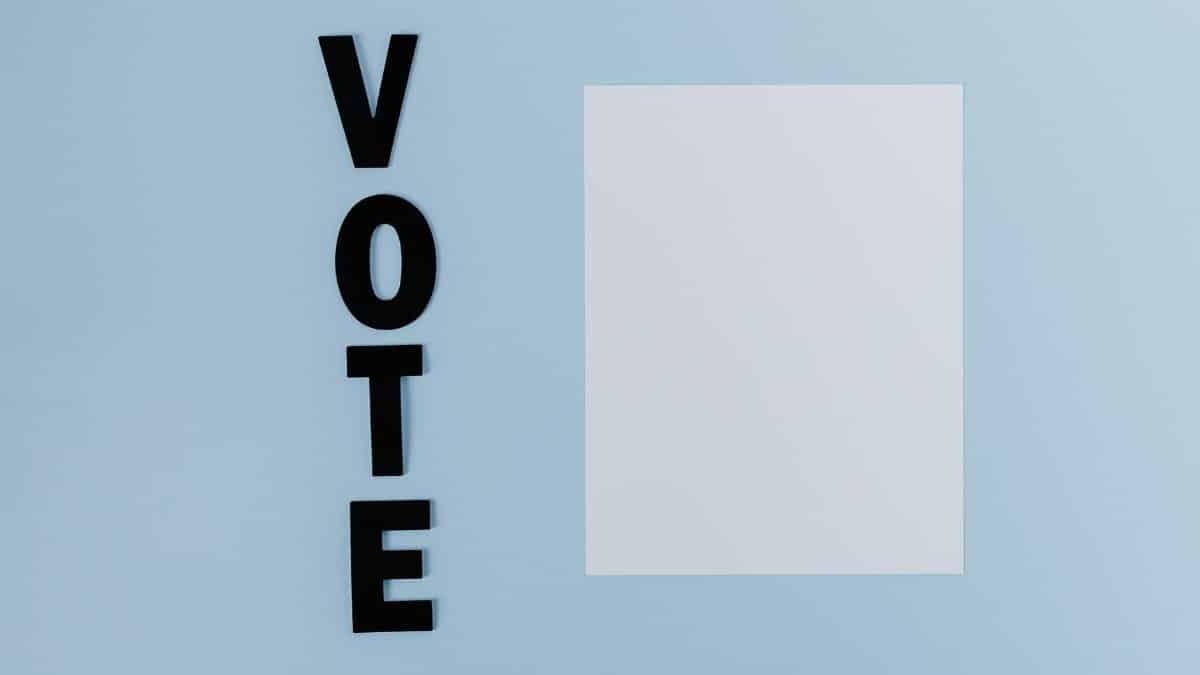Simple design with 'Vote' letters and blank space on light background.