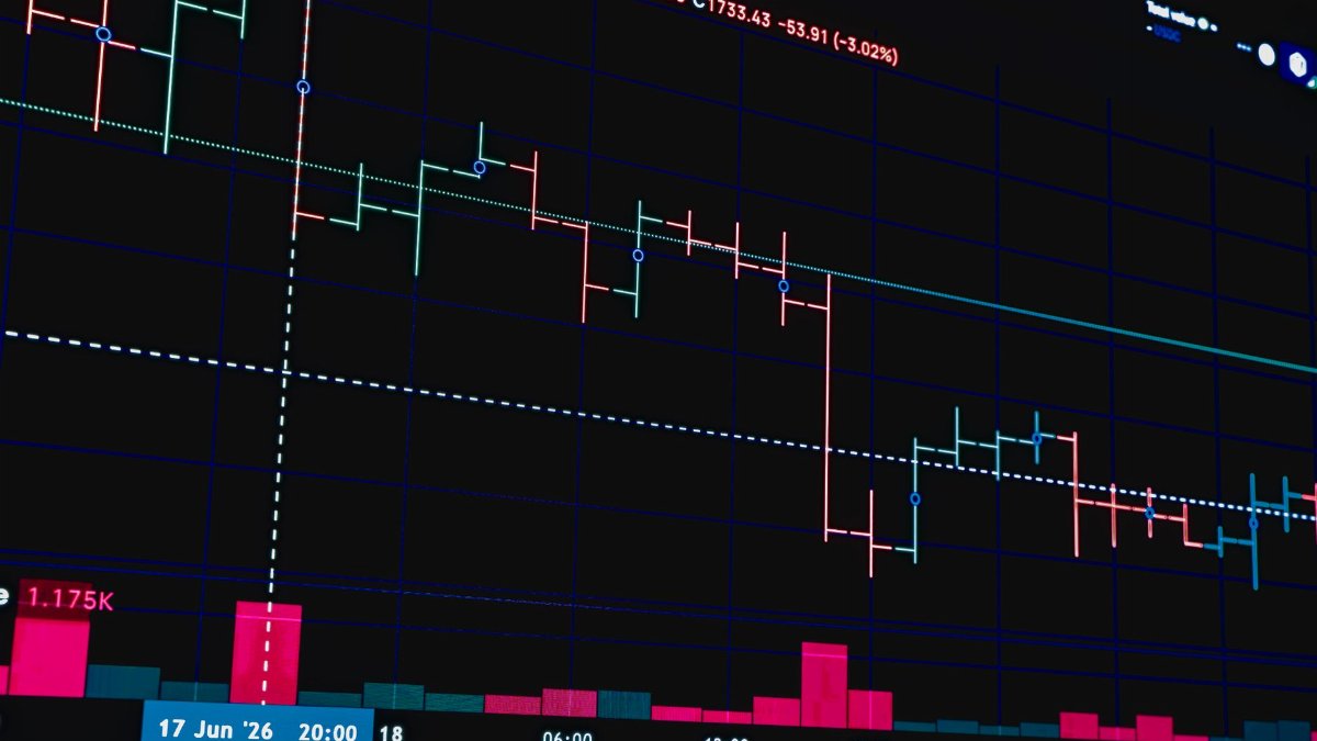 Detailed stock market chart showcasing financial data and trading trends on a digital display.