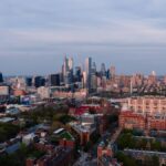 A breathtaking aerial view of Philadelphia's skyline, showcasing iconic skyscrapers and urban architecture.
