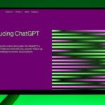 Close-up of a monitor displaying ChatGPT Plus introduction on a green background.