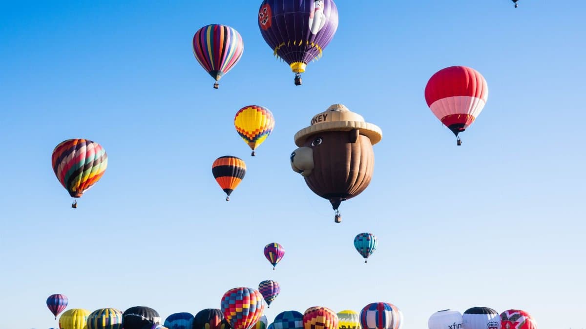 Stunning aerial display of colorful hot air balloons at the Albuquerque festival.