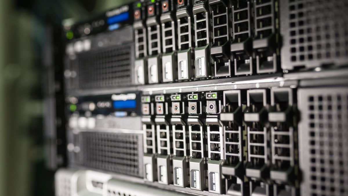 Close-up of server equipment in a modern data center highlighting technology infrastructure.