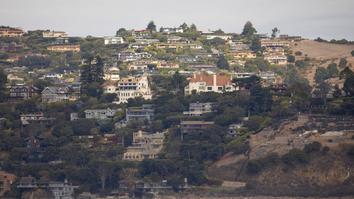 Picturesque hillside homes stacked over San Francisco Bay. Scenic and serene.