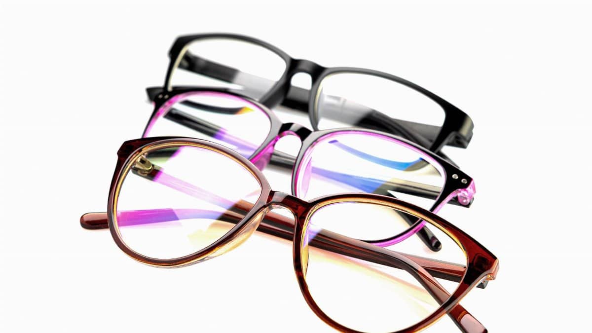 A set of three stylish eyeglasses in different colors and styles, displayed on a white background.