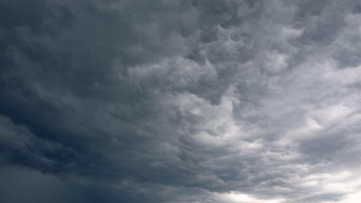 Moody dark clouds forming over Garešnica, Croatia creating a dramatic sky scene.