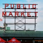 The famous Public Market sign at Pike Place Market, Seattle, Washington.
