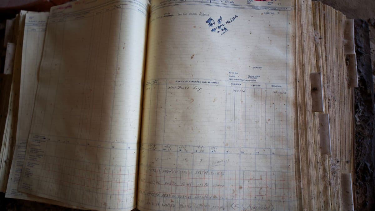 An open ledger book showing yellowing pages and handwritten entries, symbolizing the passage of time.
