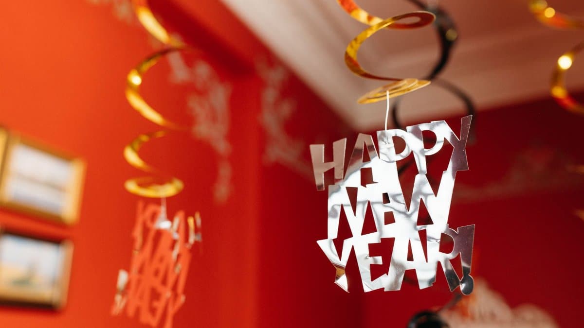 Vibrant New Year's hanging decorations with a festive ambiance.