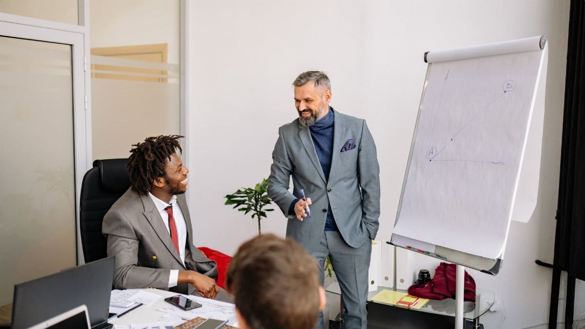 Professional meeting with businessmen collaborating on a project