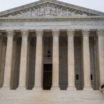 Front view of the iconic US Supreme Court building showcasing its grand columns and classic architecture.