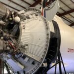 Close-up of Apollo 12 rocket engine on display at Space Center Houston.