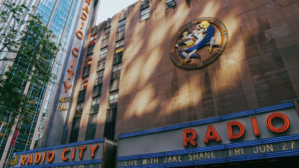 Daytime shot of the famous Radio City Music Hall in New York City.