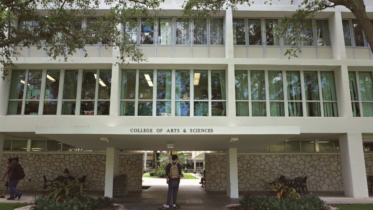 Entrance to the College of Arts & Sciences at the University of Miami in Coral Gables, Florida.