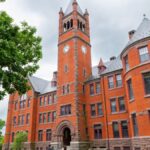 Explore the iconic red brick architecture of a historic college in Gettysburg during the day.