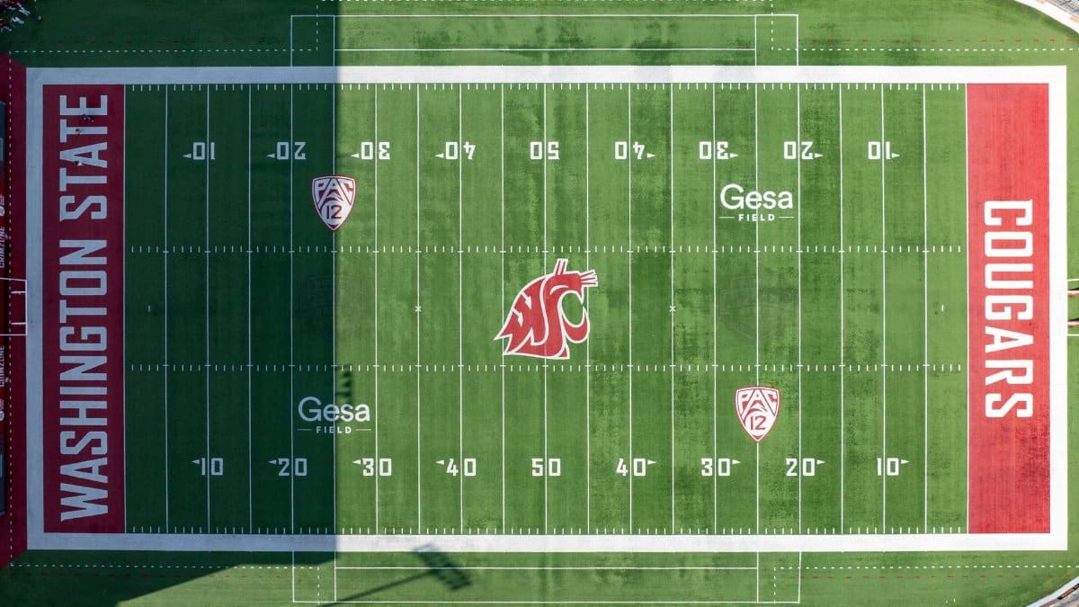 Aerial photograph of the Gesa Field football stadium at Washington State University in Pullman.