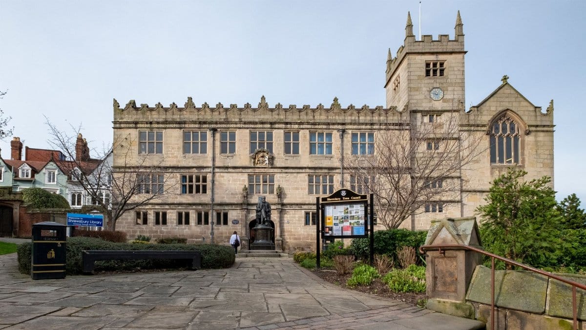 Explore the architectural beauty of Shrewsbury Library, a historic landmark and tourist attraction.
