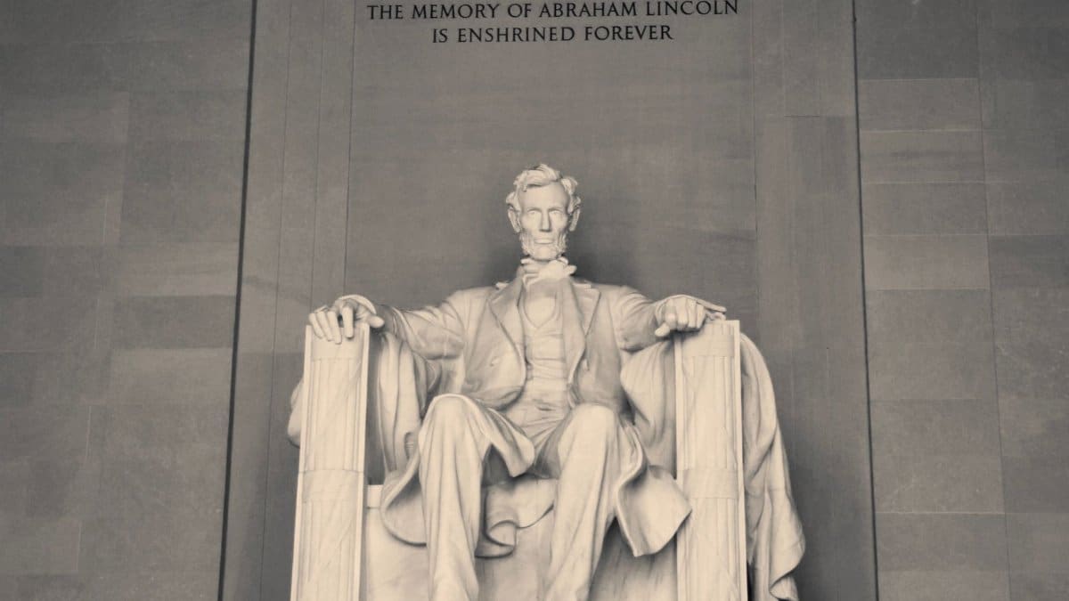 Iconic statue of Abraham Lincoln at the Lincoln Memorial in Washington, DC, USA.