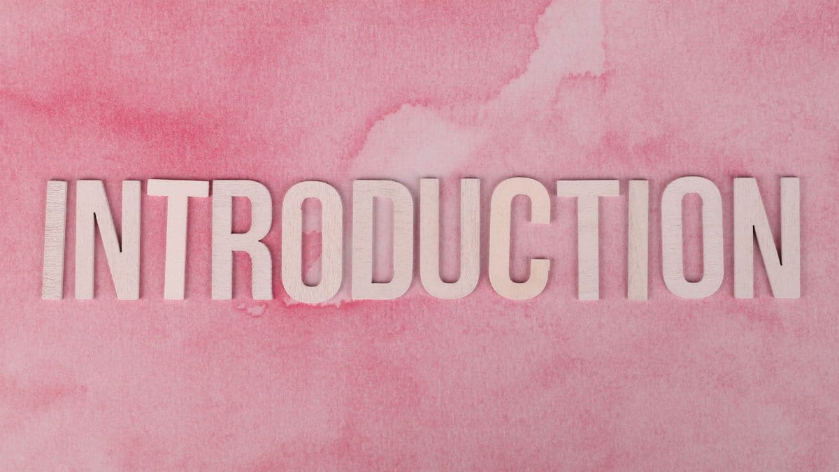 Wooden 'Introduction' text on a pink watercolor background, perfect for presentations.
