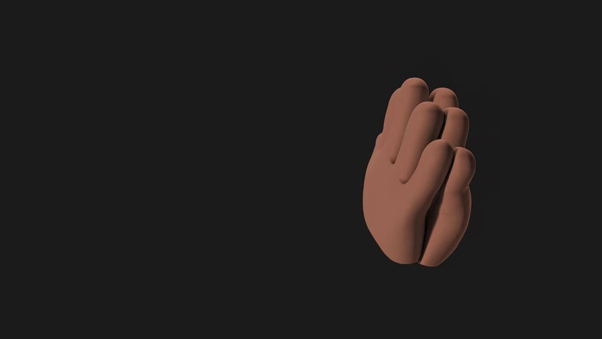 3D illustration of two hands clapping on a black background, conveying applause or celebration.