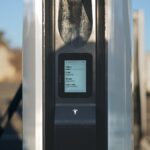 Close-up view of an electric vehicle charging station located outdoors in Yass, NSW, Australia.