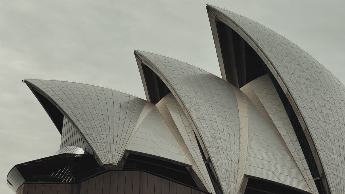 Close-up of the iconic Sydney Opera House architectural design in Australia.
