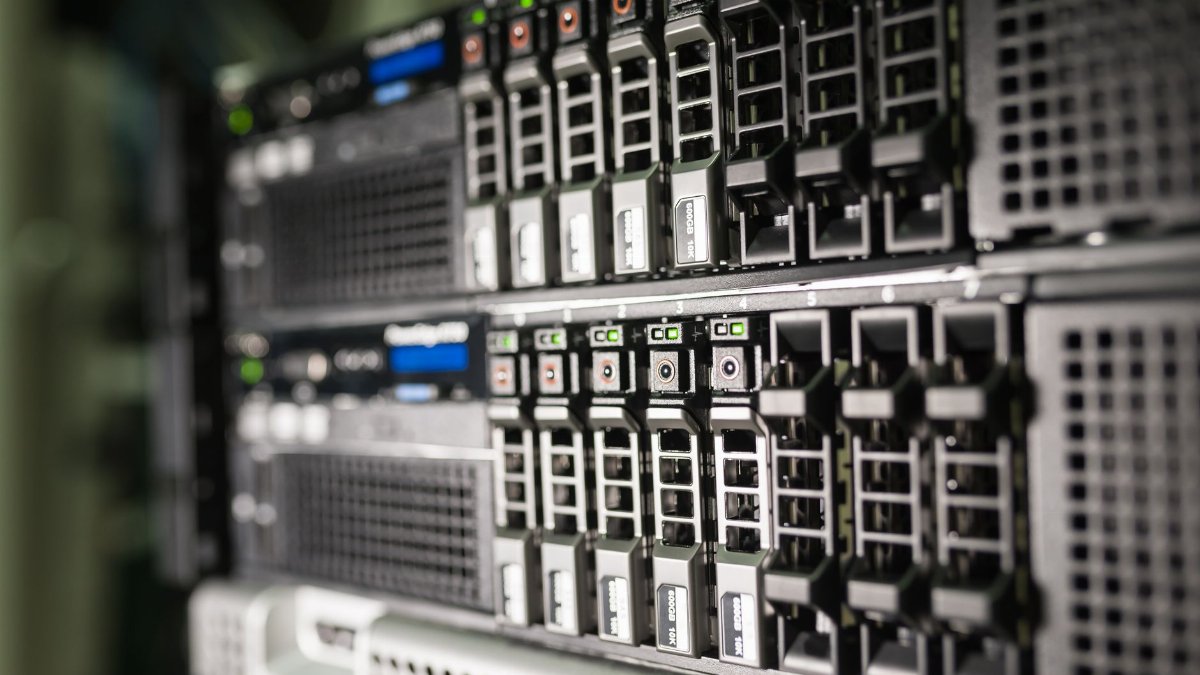 Close-up of server equipment in a modern data center highlighting technology infrastructure.