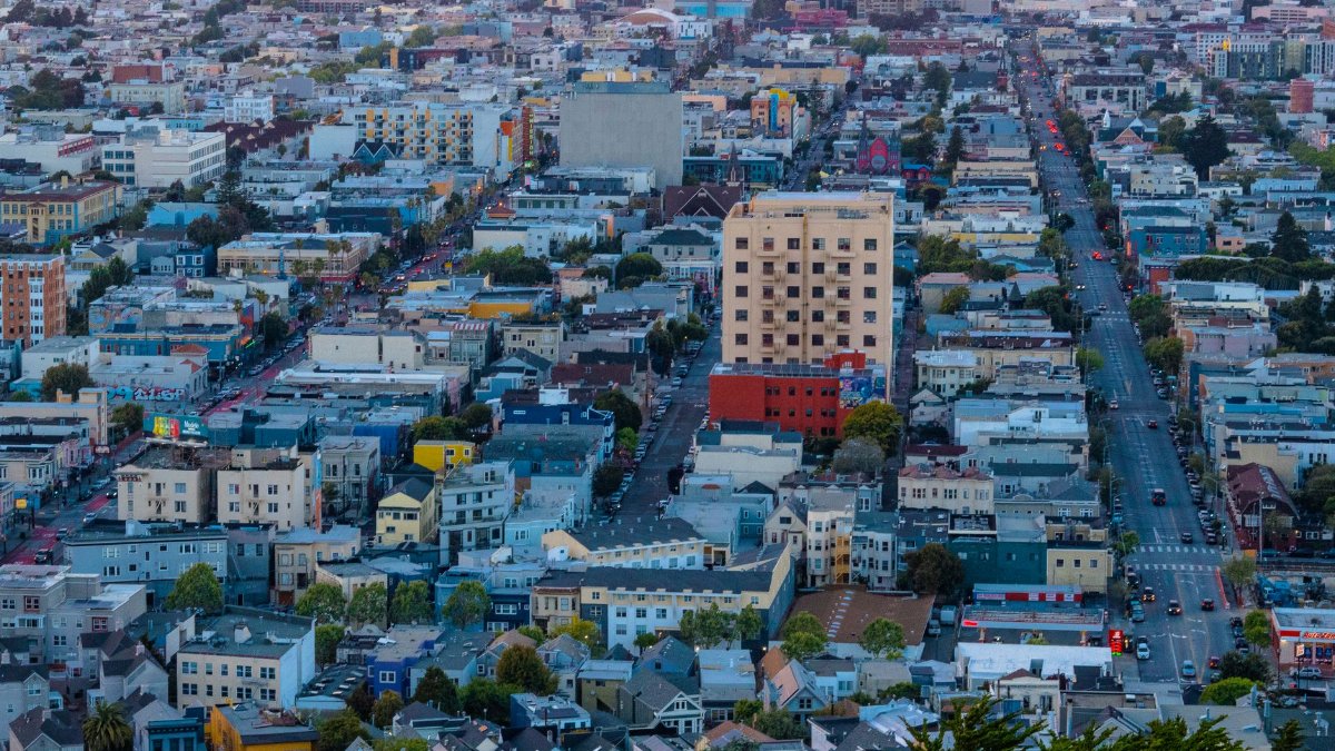 Stunning aerial view of San Francisco's diverse urban landscape showcasing city roads and architecture.