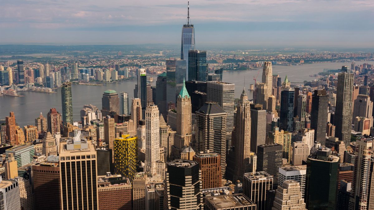 Captivating aerial shot of New York City skyline with One World Trade Center.