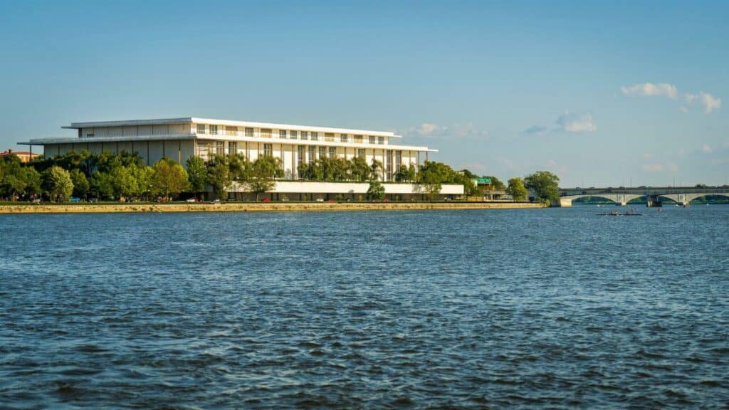Scenic view of Kennedy Center along the Potomac River in Washington DC.