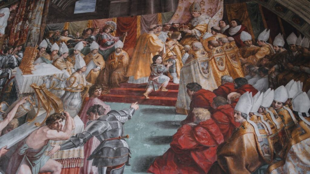 Historic Renaissance fresco showcasing a ceremonial scene in Vatican City.