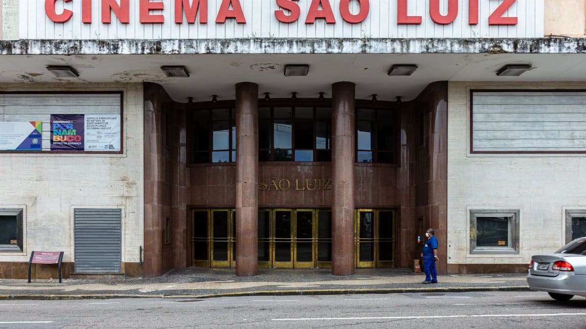 Front view of the historic Cinema São Luiz entrance in Recife, Brazil.