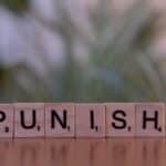 Scrabble tiles spelling 'punish' against a blurred natural background.