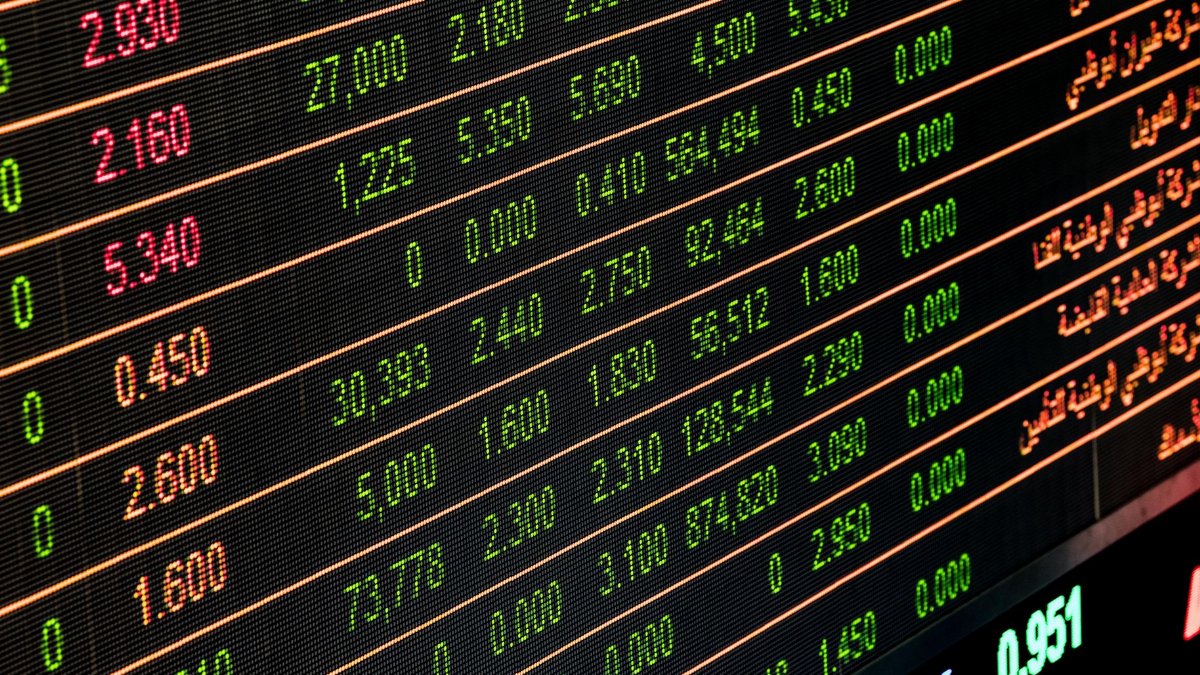Detailed view of a stock market screen showing numbers and data, symbolizing financial trading.