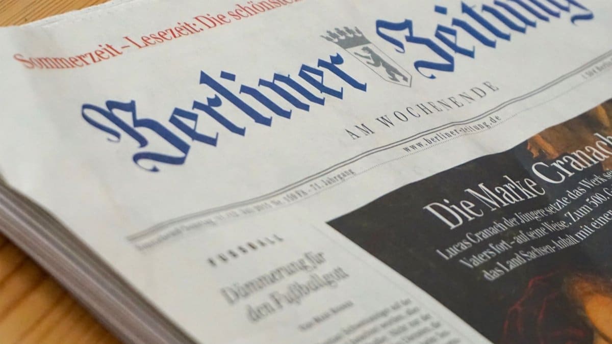 Close-up of Berliner Zeitung showcasing German newspaper design and culture.