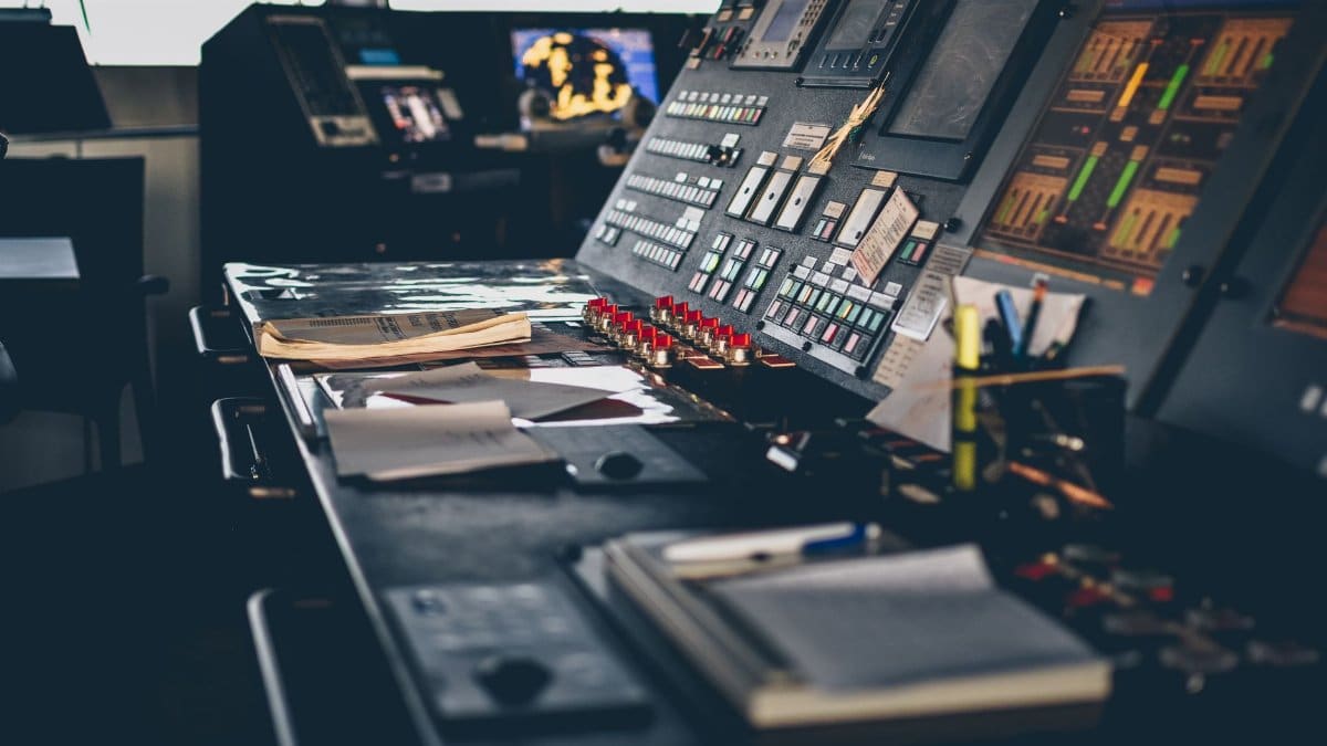 Close-up of a modern control panel in an Istanbul office with buttons and switches.