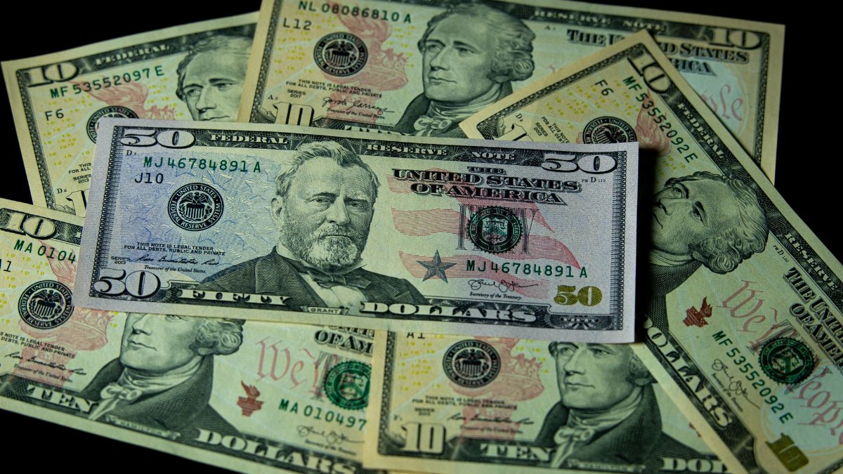 Detailed image of various U.S. dollar banknotes, showcasing currency and money theme.