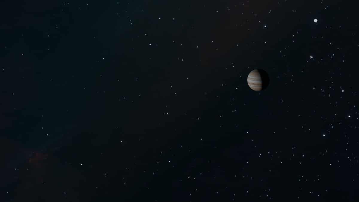 Beautiful view of Jupiter surrounded by stars in deep outer space.
