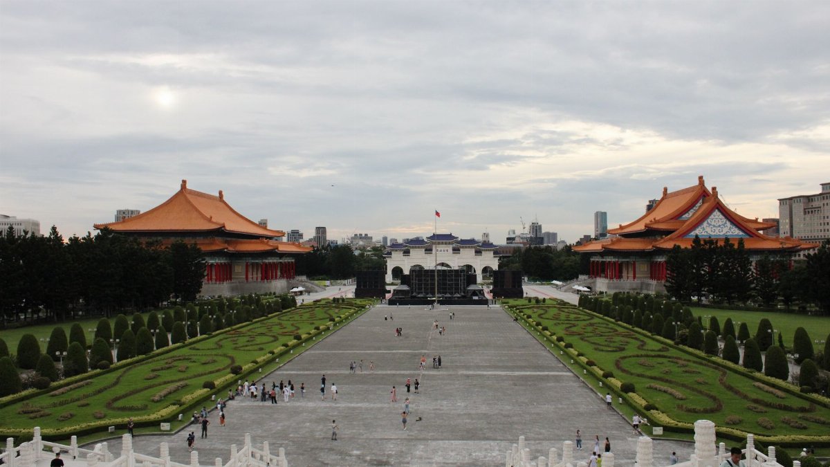 A panoramic view of Liberty Square with the National Concert Hall and Theater in Taipei, Taiwan.