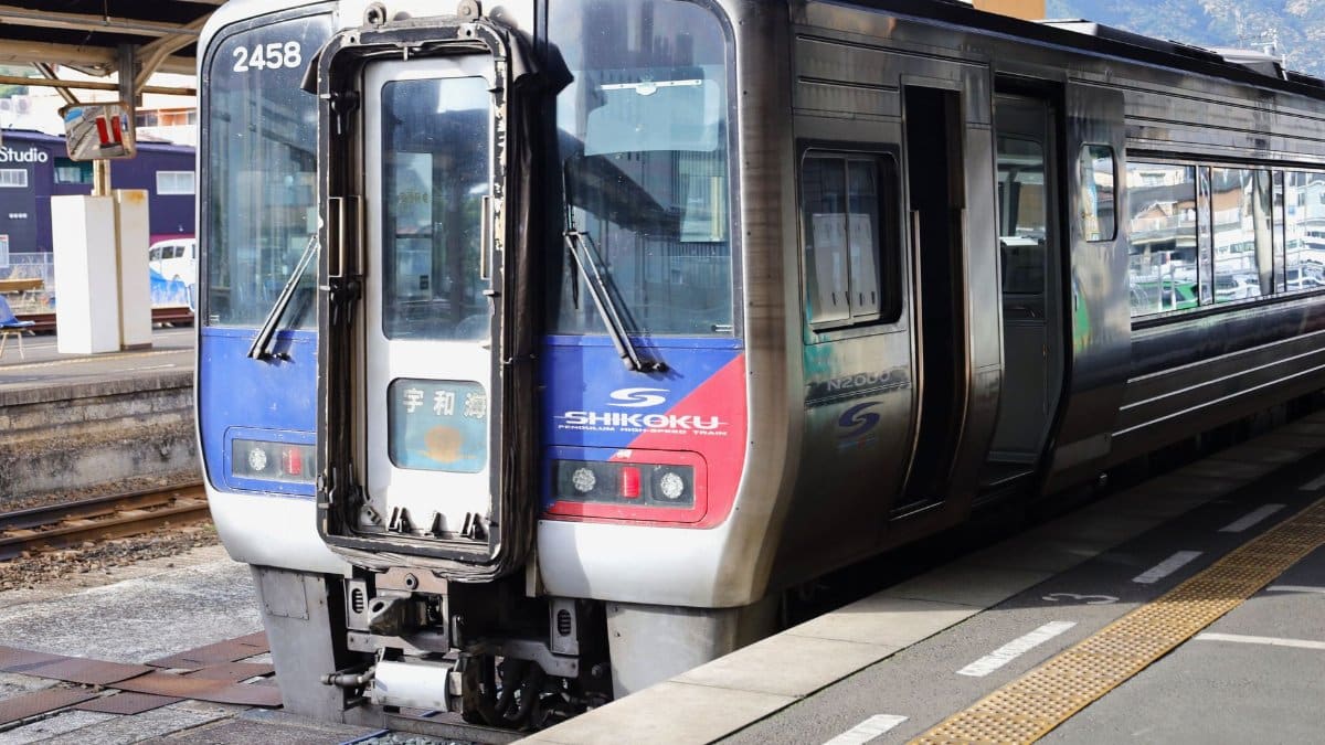 N2000 series train at Uwajima Station, Ehime, Japan, operated by JR Shikoku.